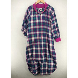 METROPOLITAN Nightgown M Flannel Plaid House Coat Robe Sleep Dress Cotton Blue